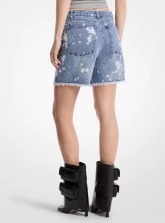 Hand-Splattered Bleach Denim Boyfriend Shorts