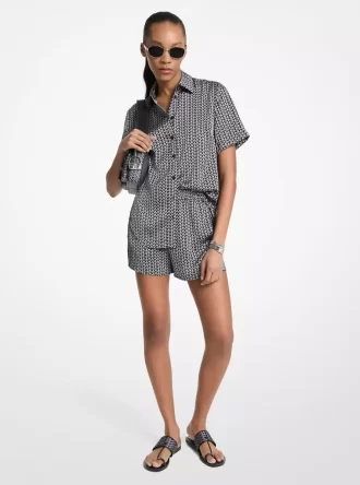 MK2000 Logo Print Satin Camp Shirt